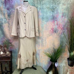 📌Samoon Vintage 80s Embroidered Cotton Skirt Set